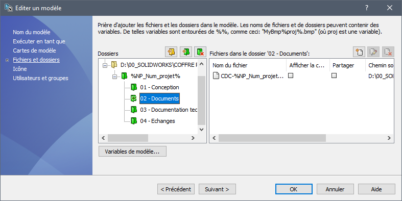 créer un modèle de structure PDM