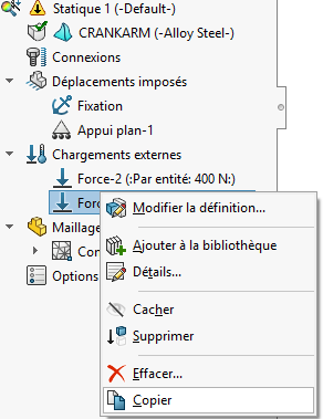 copier les données d'une étude solidworks simulation